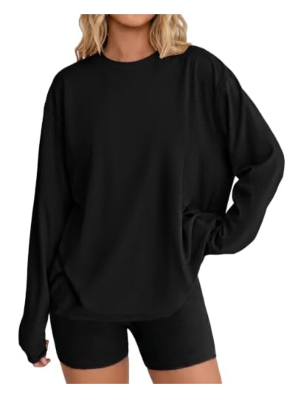 Ekouaer Women's Long Sleeve Crew Neck Cotton T-Shirt Oversized Top